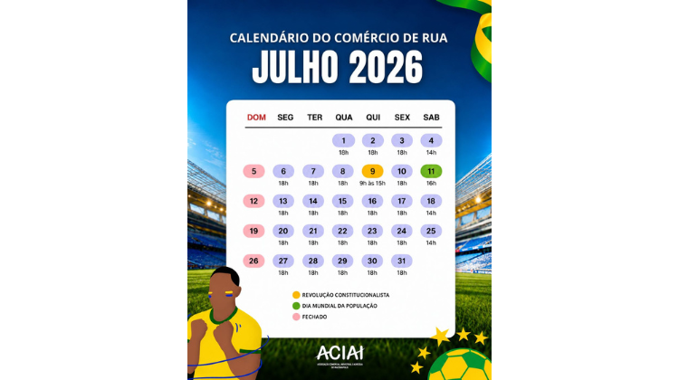 Notícia: HORÁRIO DE FUNCIONAMENTO DO COMÉRCIO - JULHO